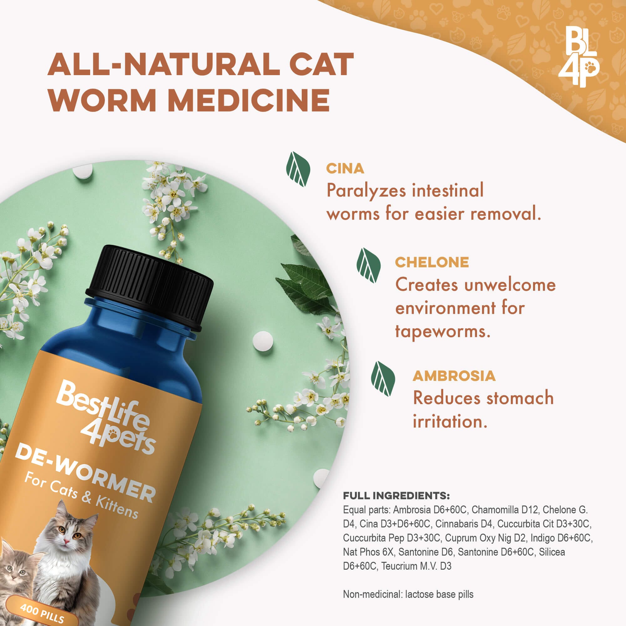 Homeopathic Broad Spectrum Dewormer for Cats & Kittens BestLife4Pets 