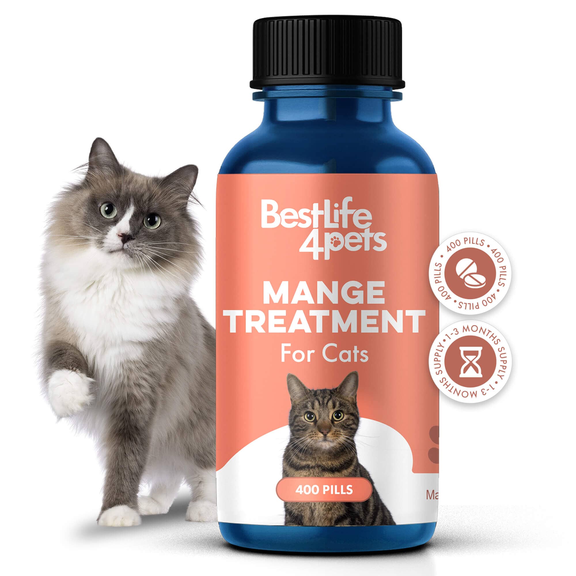 Mange Treatment for Cats - Treats Feline Sarcoptic & Demodectic Mange, Scabies & Ear Mites BestLife4Pets 